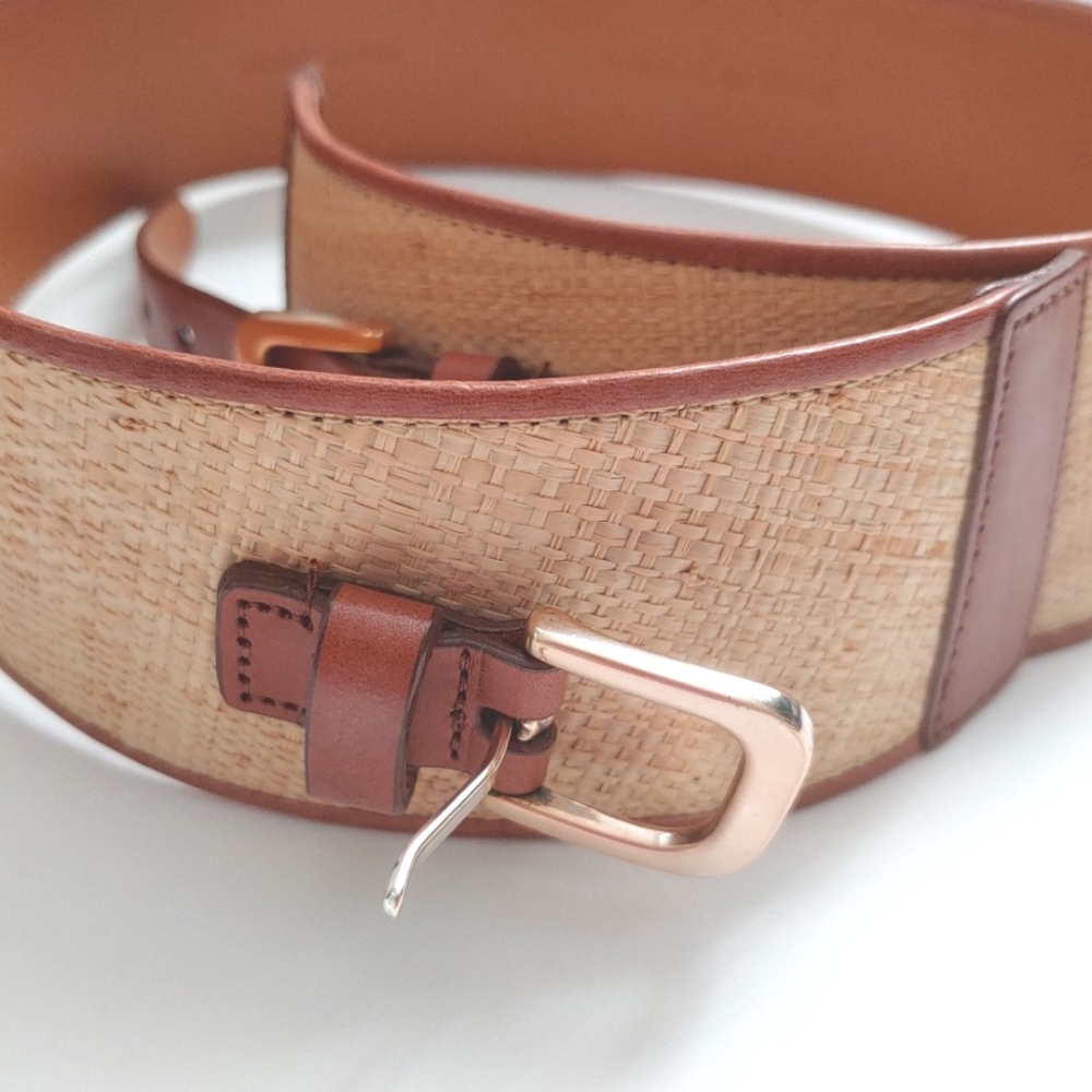 Preston & York Tan Leather Straw Woven Hip Belt Women’s Size